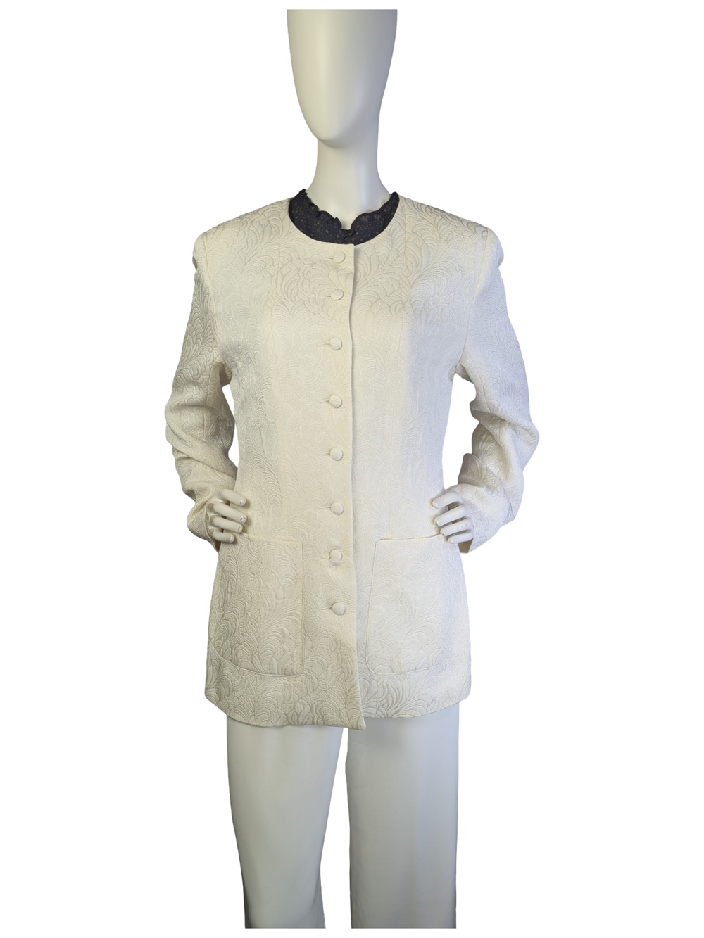 Vintage White Wool Blend Textured Jacket Blazer | Classic Bridal | Size 8